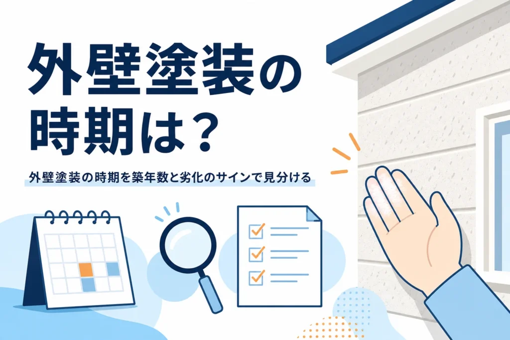 外壁塗装の時期を築年数の目安と劣化のサインから見分ける方法を紹介する記事のアイキャッチ