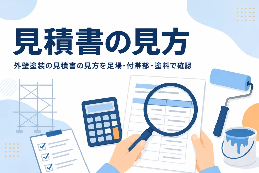 外壁塗装の見積書の見方を足場・付帯部・塗料グレードのチェックポイントから紹介する記事のアイキャッチ