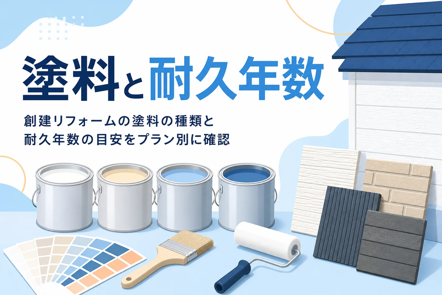 創建リフォームの外壁塗装で使う塗料の種類と耐久年数を紹介する記事のアイキャッチ